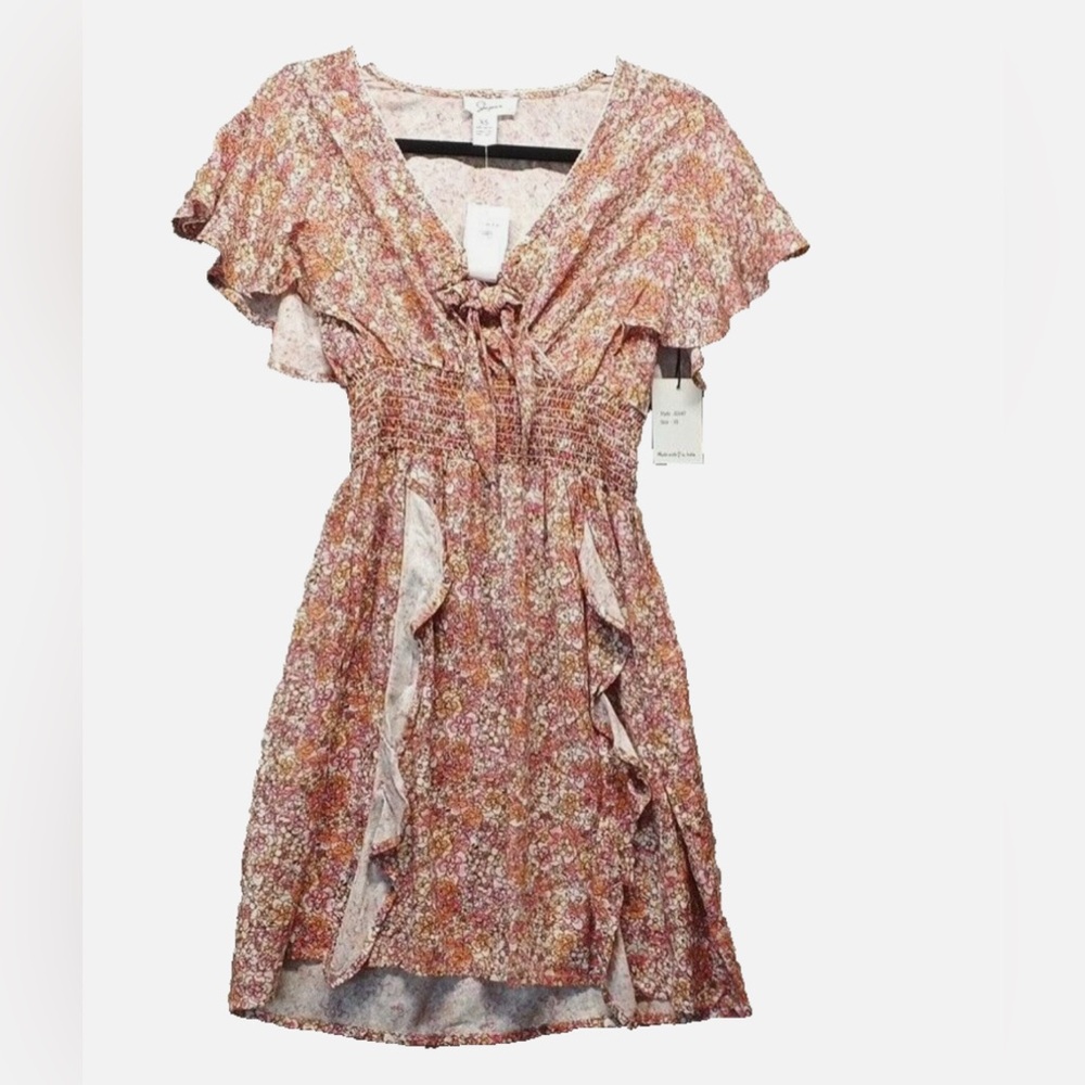 Japna Pink and Cream Floral Mini Dress